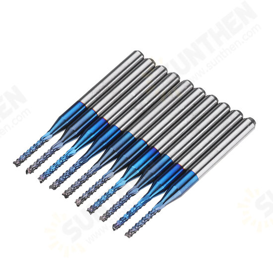 10pcs 2.2/2.4/2.5/3.0mm Blue NACO Coated PCB Bit Carbide Engraving Milling Cutter For CNC Tool Rotary Burrs