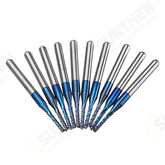 10pcs 2.2/2.4/2.5/3.0mm Blue NACO Coated PCB Bit Carbide Engraving Milling Cutter For CNC Tool Rotary Burrs