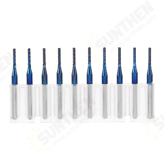 10pcs 2.2/2.4/2.5/3.0mm Blue NACO Coated PCB Bit Carbide Engraving Milling Cutter For CNC Tool Rotary Burrs