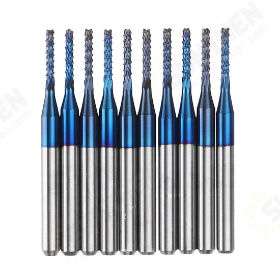 10pcs 2.2/2.4/2.5/3.0mm Blue NACO Coated PCB Bit Carbide Engraving Milling Cutter For CNC Tool Rotary Burrs