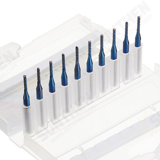 10pcs 2.2/2.4/2.5/3.0mm Blue NACO Coated PCB Bit Carbide Engraving Milling Cutter For CNC Tool Rotary Burrs