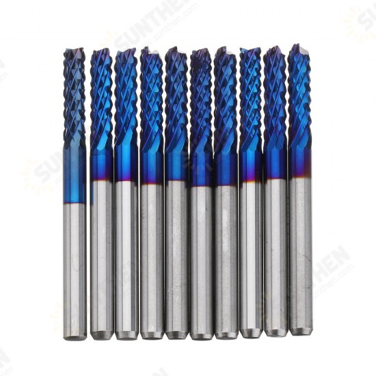 10pcs 3.175mm Blue NACO Coated PCB Bits Carbide Engraving Milling Cutter For CNC Tool Rotary Burrs