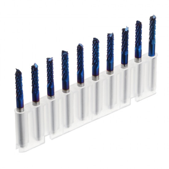 10pcs 3.175mm Blue NACO Coated PCB Bits Carbide Engraving Milling Cutter For CNC Tool Rotary Burrs