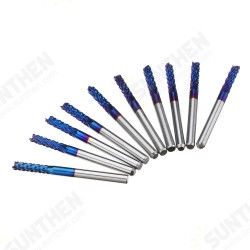 10pcs 3.175mm Blue NACO Coated PCB Bits Carbide Engraving Milling Cutter For CNC Tool Rotary Burrs