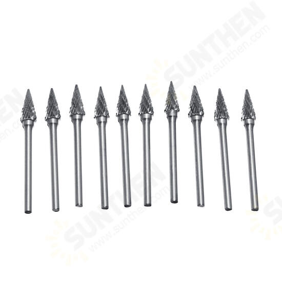 10pcs Double-striped Tungsten Steel Solid Carbide Burrs Rotary File Tools Drill Bits Kit