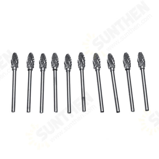 10pcs Double-striped Tungsten Steel Solid Carbide Burrs Rotary File Tools Drill Bits Kit