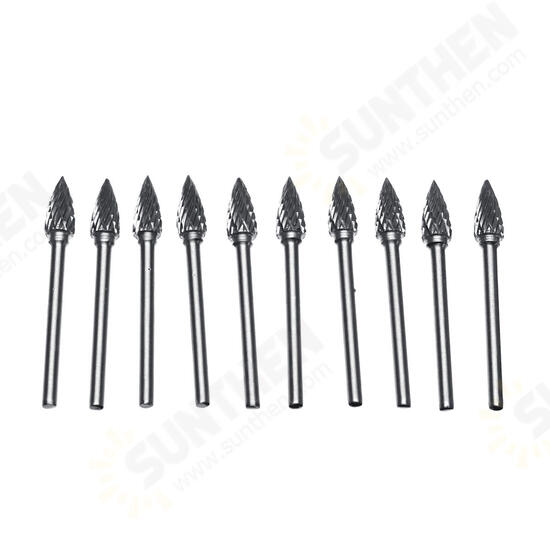 10pcs Double-striped Tungsten Steel Solid Carbide Burrs Rotary File Tools Drill Bits Kit