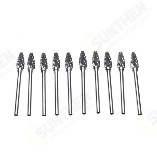 10pcs Double-striped Tungsten Steel Solid Carbide Burrs Rotary File Tools Drill Bits Kit