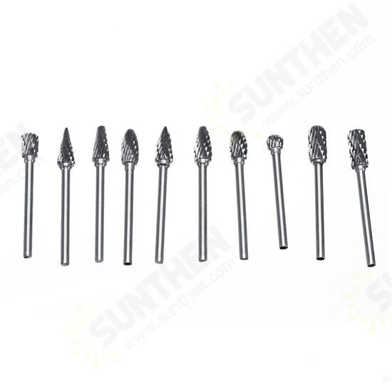 10pcs Double-striped Tungsten Steel Solid Carbide Burrs Rotary File Tools Drill Bits Kit