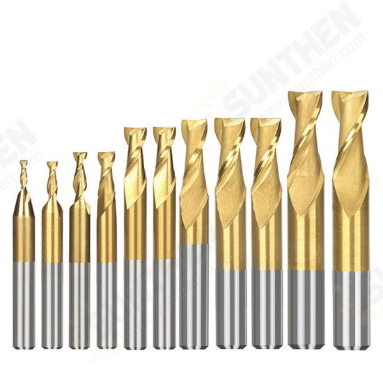 11pcs 2-12 HSS Milling Cutter 2 Flute Spiral End Mill for Wood Metal Aluminum Milling Tool CNC Router Bit