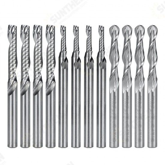 12 Pcs Carbide End Mill Cutter 1/8inch Cnc Router Bits Double Flute Tools 1 Flute Single Edged Milling Cutter