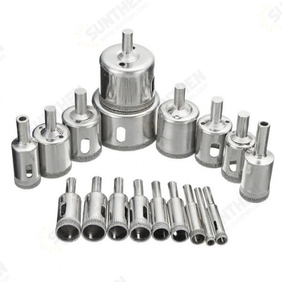 15Pcs 6-50mm Diamond Hole Saw Drill Bit Set 100 Grits Tile Ceramic Glass Marble Drill Bits