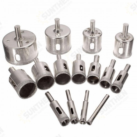 15Pcs 6-50mm Diamond Hole Saw Drill Bit Set 100 Grits Tile Ceramic Glass Marble Drill Bits 15Pcs 6-50mm Diamond Hole Saw Drill Bit Set 100 Grits Tile Ceramic Glass Marble Drill Bits