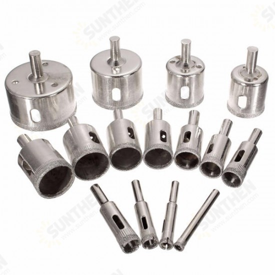 15Pcs 6-50mm Diamond Hole Saw Drill Bit Set 100 Grits Tile Ceramic Glass Marble Drill Bits