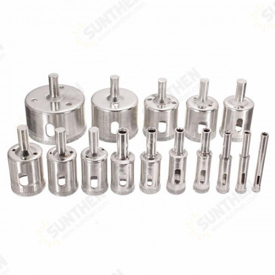 15Pcs 6-50mm Diamond Hole Saw Drill Bit Set 100 Grits Tile Ceramic Glass Marble Drill Bits