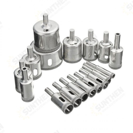 15Pcs 6-50mm Diamond Hole Saw Drill Bit Set 100 Grits Tile Ceramic Glass Marble Drill Bits