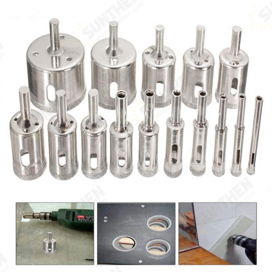 15Pcs 6-50mm Diamond Hole Saw Drill Bit Set 100 Grits Tile Ceramic Glass Marble Drill Bits 15Pcs 6-50mm Diamond Hole Saw Drill Bit Set 100 Grits Tile Ceramic Glass Marble Drill Bits