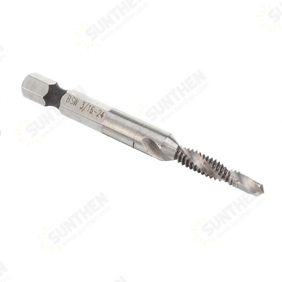 1/8-3/8 Inch BSW Thread HSS Combination Drill Tap Bit 1/4 Inch Hex Shank Deburr Countersink Bit 1/8-3/8 Inch BSW Thread HSS Combination Drill Tap Bit 1/4 Inch Hex Shank Deburr Countersink Bit