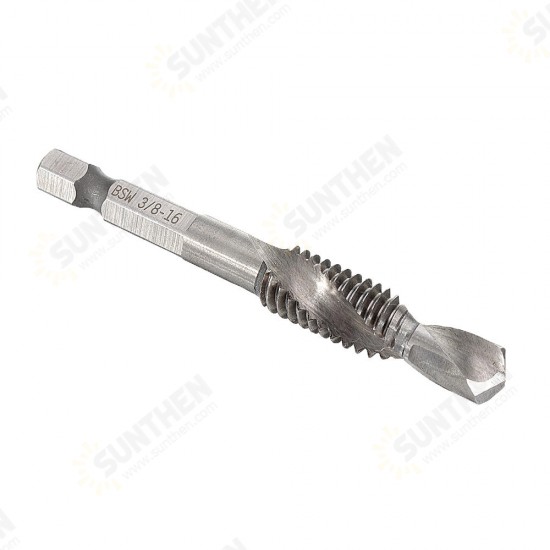 1/8-3/8 Inch BSW Thread HSS Combination Drill Tap Bit 1/4 Inch Hex Shank Deburr Countersink Bit 1/8-3/8 Inch BSW Thread HSS Combination Drill Tap Bit 1/4 Inch Hex Shank Deburr Countersink Bit