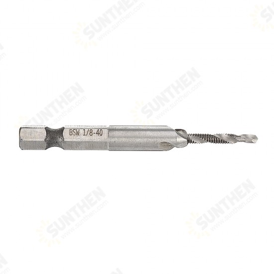 1/8-3/8 Inch BSW Thread HSS Combination Drill Tap Bit 1/4 Inch Hex Shank Deburr Countersink Bit 1/8-3/8 Inch BSW Thread HSS Combination Drill Tap Bit 1/4 Inch Hex Shank Deburr Countersink Bit