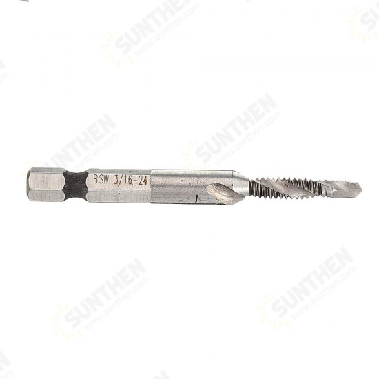 1/8-3/8 Inch BSW Thread HSS Combination Drill Tap Bit 1/4 Inch Hex Shank Deburr Countersink Bit