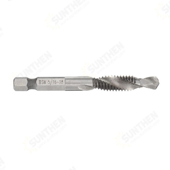 1/8-3/8 Inch BSW Thread HSS Combination Drill Tap Bit 1/4 Inch Hex Shank Deburr Countersink Bit 1/8-3/8 Inch BSW Thread HSS Combination Drill Tap Bit 1/4 Inch Hex Shank Deburr Countersink Bit