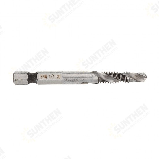 1/8-3/8 Inch BSW Thread HSS Combination Drill Tap Bit 1/4 Inch Hex Shank Deburr Countersink Bit 1/8-3/8 Inch BSW Thread HSS Combination Drill Tap Bit 1/4 Inch Hex Shank Deburr Countersink Bit