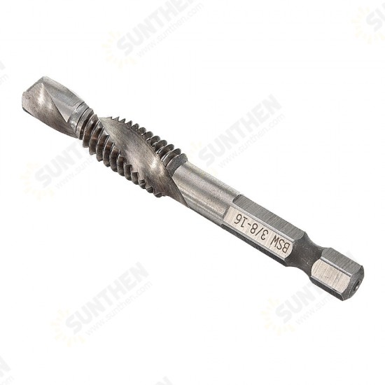 1/8-3/8 Inch BSW Thread HSS Combination Drill Tap Bit 1/4 Inch Hex Shank Deburr Countersink Bit 1/8-3/8 Inch BSW Thread HSS Combination Drill Tap Bit 1/4 Inch Hex Shank Deburr Countersink Bit