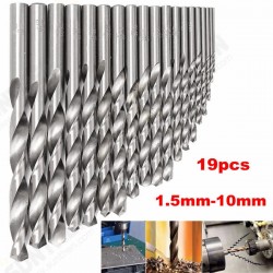 19pcs 1.5mm to 10mm HSS Twist Drill Bit Set
