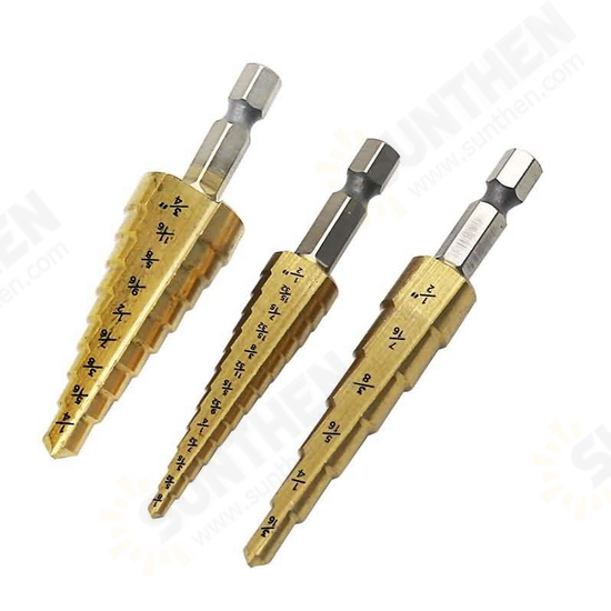 3/16-1/2 1/4-3/4 1/8-1/2 Inch Step Drill Bit Inch Type 1/4 Inch Shank Step Drill 3/16-1/2 1/4-3/4 1/8-1/2 Inch Step Drill Bit Inch Type 1/4 Inch Shank Step Drill