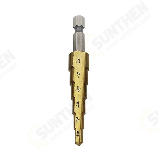 3/16-1/2 1/4-3/4 1/8-1/2 Inch Step Drill Bit Inch Type 1/4 Inch Shank Step Drill 3/16-1/2 1/4-3/4 1/8-1/2 Inch Step Drill Bit Inch Type 1/4 Inch Shank Step Drill
