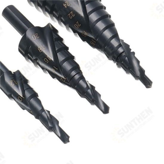 3pcs 4-12/20/32mm HSS Step Drill Bits Set Spiral Grooved Hole Cutter