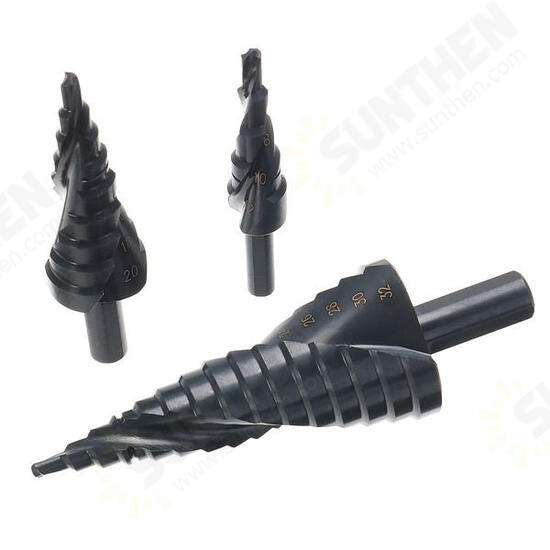 3pcs 4-12/20/32mm HSS Step Drill Bits Set Spiral Grooved Hole Cutter