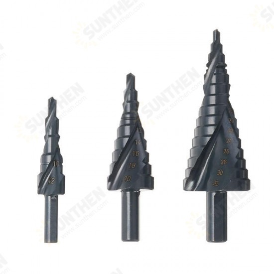 3pcs 4-12/20/32mm HSS Step Drill Bits Set Spiral Grooved Hole Cutter