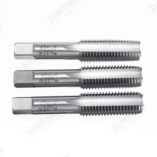 3pcs M10-M20 HSS-4341 Screw Tap Straight Groove High-Speed Steel Straight Flute Tools Kit