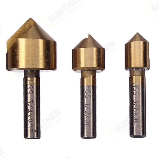 3pcs Single Flute 90 Degree Edge Chamfer Set Countersink Drill Bit 3pcs Single Flute 90 Degree Edge Chamfer Set Countersink Drill Bit