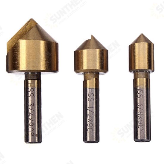 3pcs Single Flute 90 Degree Edge Chamfer Set Countersink Drill Bit