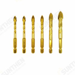 4/6/8Pcs 1/4 Inch Hex Shank Twist Glass Bits Set Titanium Ceramic Drilling 6-12mm Tile Concret Cross Tip Hole Bit