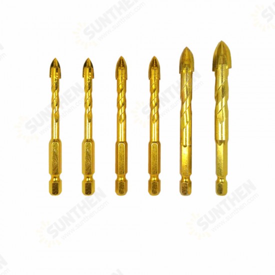 4/6/8Pcs 1/4 Inch Hex Shank Twist Glass Bits Set Titanium Ceramic Drilling 6-12mm Tile Concret Cross Tip Hole Bit