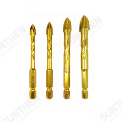 4/6/8Pcs 1/4 Inch Hex Shank Twist Glass Bits Set Titanium Ceramic Drilling 6-12mm Tile Concret Cross Tip Hole Bit