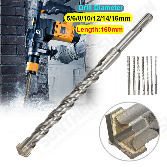 5-16mm Concrete Drill Bit 160mm Length Double SDS Plus Slot Masonry Hammer Drill Bit 5-16mm Concrete Drill Bit 160mm Length Double SDS Plus Slot Masonry Hammer Drill Bit