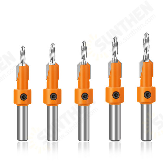 5Pcs 10mm Carbide Tip HSS Woodworking Countersink Drill Router Bit Set 8mm Shank Screw Extractor Remon Demolition for Wood Milling Cutter