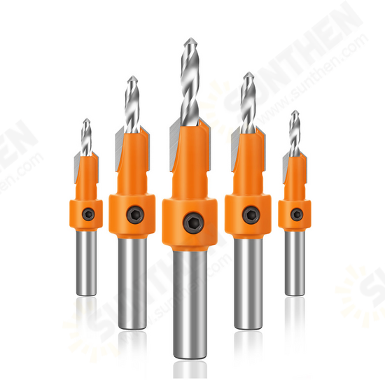 5Pcs 10mm Carbide Tip HSS Woodworking Countersink Drill Router Bit Set 8mm Shank Screw Extractor Remon Demolition for Wood Milling Cutter