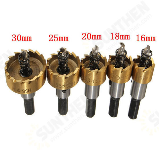 5Pcs High Speed Steel Drill Bits 16-30mm Hole Saw Cutter Set