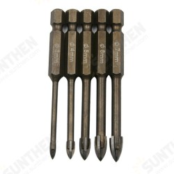 5pcs 3-7mm Cross Glass Drill Bit Hexagon Shank Ceramic Drill Bit Set