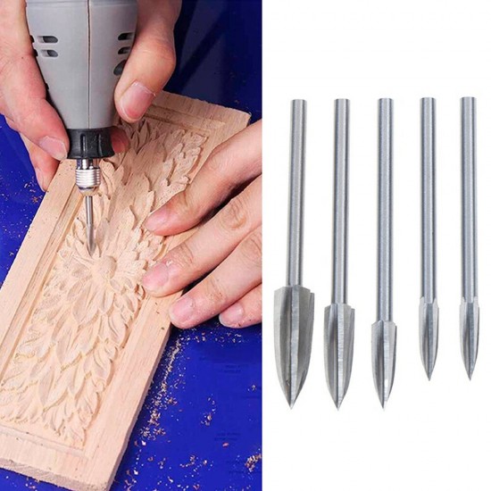 5pcs 3mm Shank Wood Carving Engraving Drill Bit Milling Cutter HSS Woodworking Tools