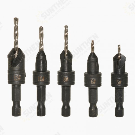 5pcs 82 Degree Countersink Drill Bit Set for Wood Quick Change Chamfered Adjustable Drilling Woodworking Tool