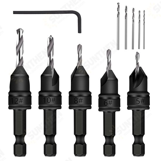 5pcs 82 Degree Countersink Drill Bit Set for Wood Quick Change Chamfered Adjustable Drilling Woodworking Tool