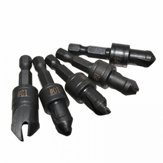 5pcs 82 Degree Countersink Drill Bit Set for Wood Quick Change Chamfered Adjustable Drilling Woodworking Tool