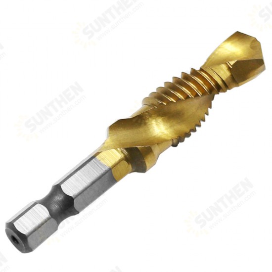 6Pcs 1/4 Inch M3-M10 Screw Tap HSS Combination Drill Tap Bit Set Hex Shank Deburr Countersink Bits